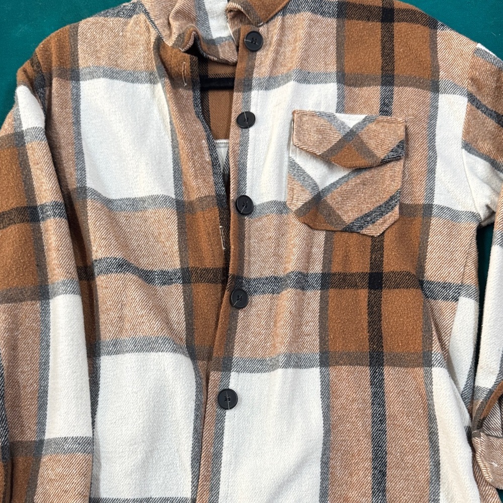 Plaid Button-Up Shirt in Brown and White